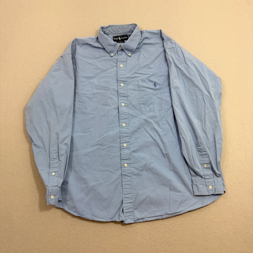 Vintage Polo Ralph Lauren Button Shirt XL Light Blue Blake Long Sleeve Cotton
